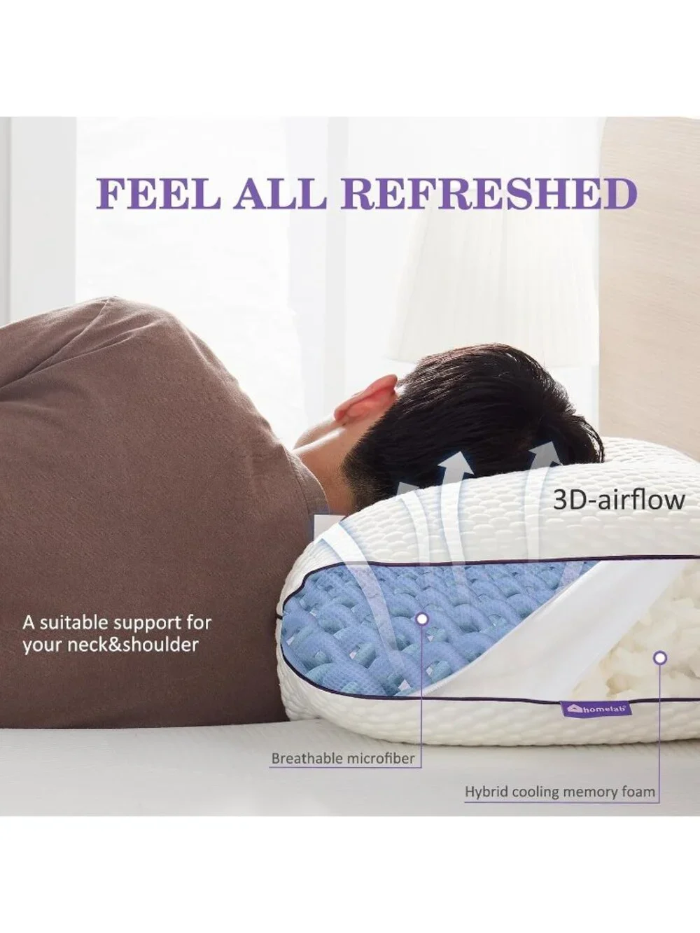 〽️Adjustable Shredded Memory Foam Pillows Queen Size 2 Pack Cooling Bed Pillows